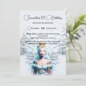 Winterschnee Königin Feenwald blaue Weiße Mädchen Einladung (Stehend Vorderseite)