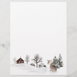 Winterschnee Landschaft Hirsch Briefbogen
