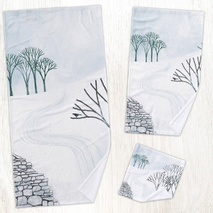 Winterschnee Landschaft Kunst Badhandtuch Set