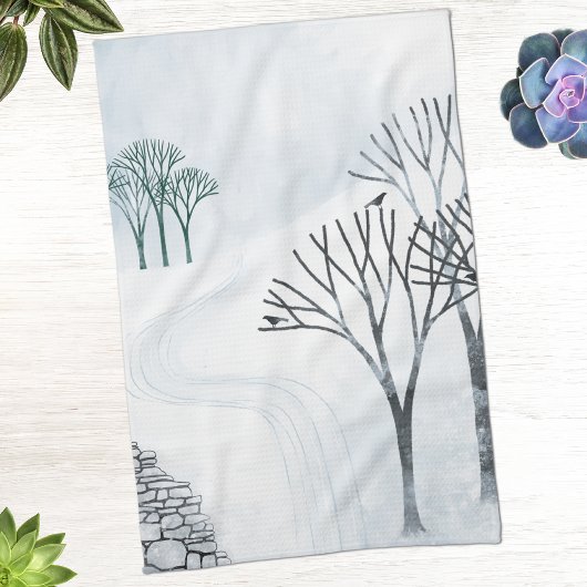 Winterschnee Landschaft Kunst Geschirrtuch