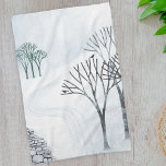Winterschnee Landschaft Kunst Geschirrtuch<br><div class="desc">Eine schneebedeckte Winterlandschaft mit Bäumen und einer trockenen Steinmauer. Originelle Kunst von Nic Squirrell.</div>