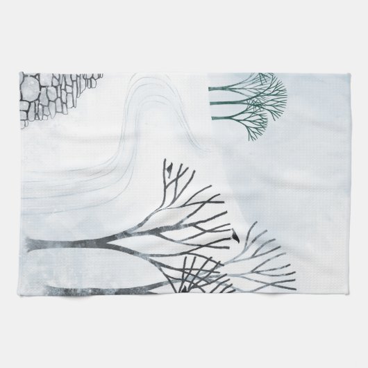 Winterschnee Landschaft Kunst Geschirrtuch (Horizontal)