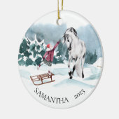 Winterschnee mit Girl Keramik Ornament (Links)
