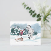 Winterschnee mit Girl Postkarte (Stehend Vorderseite)