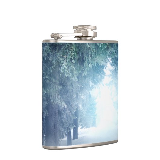 Winterschnee mit Wölfen im Evergreen Forest Flachmann (Rechts)