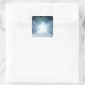 Winterschnee mit Wölfen im Evergreen Forest Quadratischer Aufkleber (Tasche)