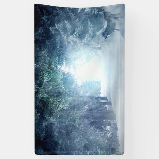 Winterschnee mit Wölfen im Evergreen-Wald Banner (Vertikal)