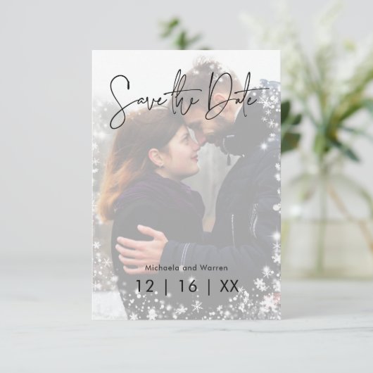 Winterschnee Moderne Foto Hochzeit Save The Date (Stehend Vorderseite)