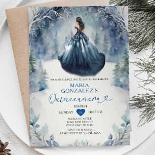 Winterschnee Navy Blue Dress Forest Quinceañera Einladung