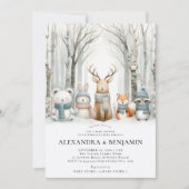 Winterschnee Niedliche Waldtiere Kinderdusche Einladung (Vorderseite)