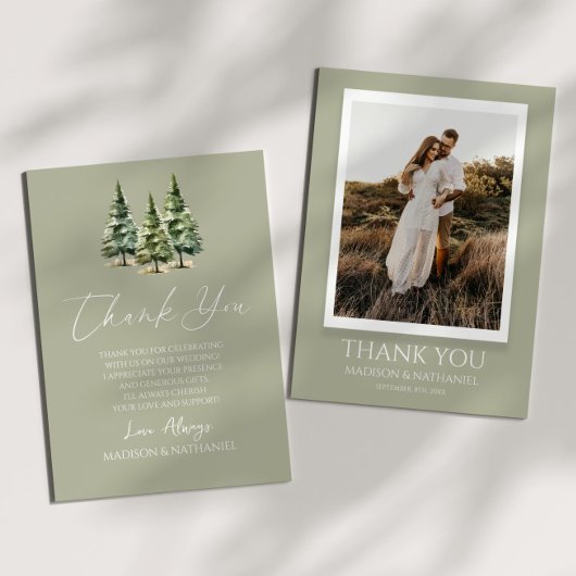 Winterschnee Pine Tree Custom Foto Hochzeit Dankeskarte