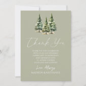 Winterschnee-Pine-Tree-Hochzeit Dankeskarte (Vorderseite)