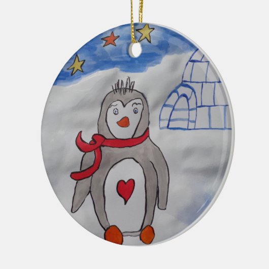 Winterschnee Pinguin Keramik Ornament (Links)