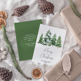 Winterschnee Pinienbäume Wasserfarben Frohe Weihna Feiertagskarte