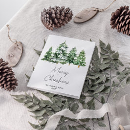 Winterschnee Pinienbäume Wasserfarben Frohe Weihna Feiertagskarte