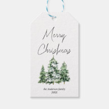 Winterschnee Pinienbäume Wasserfarben Frohe Weihna