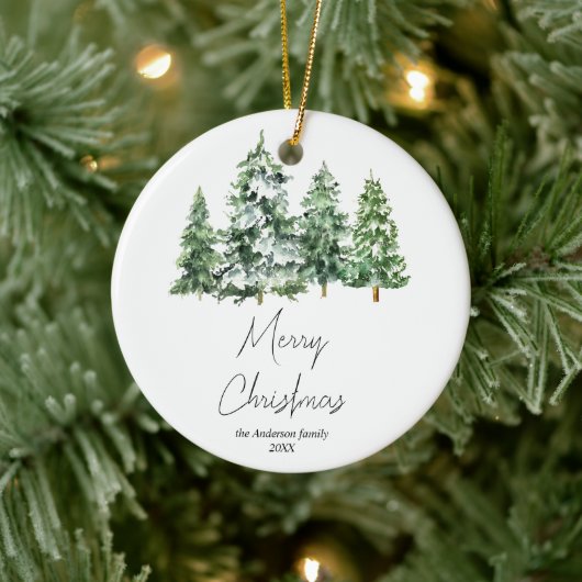 Winterschnee Pinienbäume Wasserfarben Frohe Weihna Keramik Ornament (Baum)
