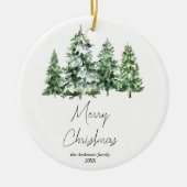 Winterschnee Pinienbäume Wasserfarben Frohe Weihna Keramik Ornament (Vorne)