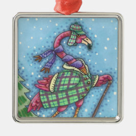 WINTERSCHNEE, PINK FLAMINGO CHRISTMAS ORNAMENT AUS METALL