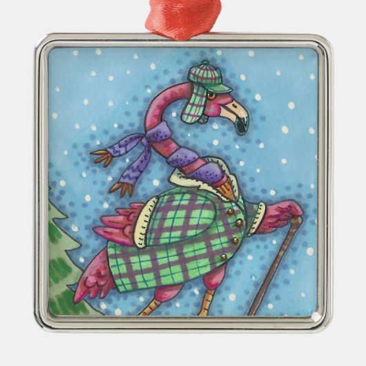 WINTERSCHNEE, PINK FLAMINGO CHRISTMAS ORNAMENT AUS METALL (Vorne)