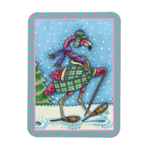 WINTERSCHNEE, PINKFLAMINGO, NIEDLICHE CHRISTMAS MAGNET