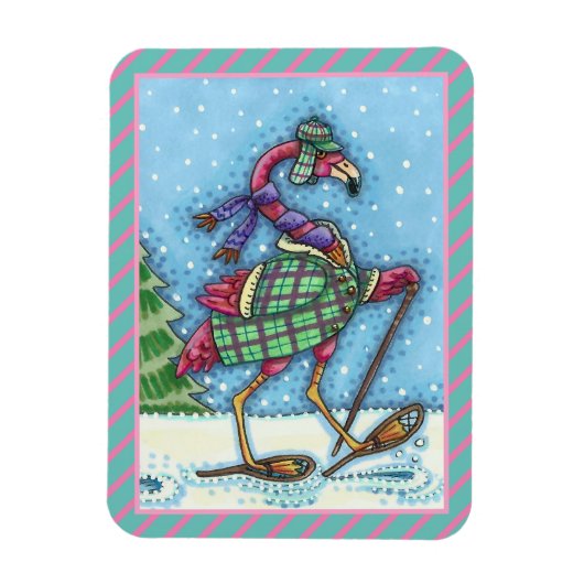 WINTERSCHNEE, PINKFLAMINGO, NIEDLICHE CHRISTMAS MAGNET (Vertikal)