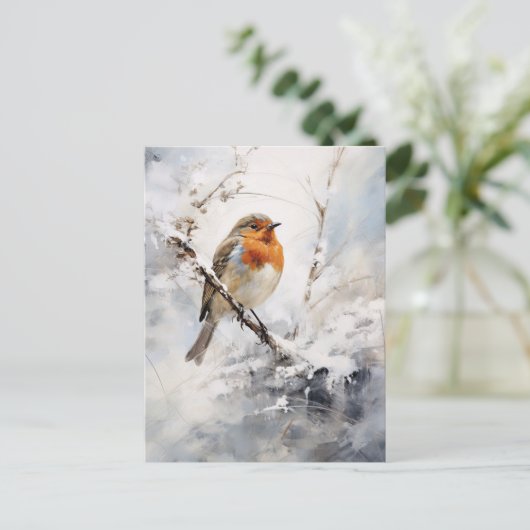 Winterschnee Robin Postkarte (Stehend Vorderseite)