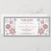 Winterschnee Silvester Party Einladung (rot) (Vorne/Hinten)