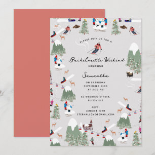 Winterschnee Ski Bachelorette Wochenende Einladung