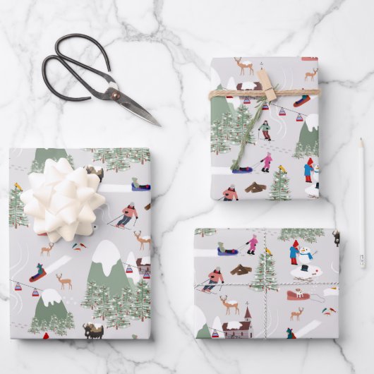 Winterschnee Skipisten Alpin Landschaft Geschenkpapier Set (Vorderseite)