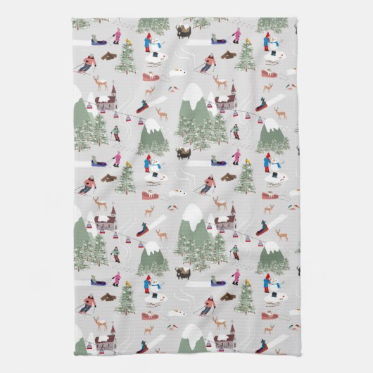 Winterschnee Skipisten Alpin Landschaft Geschirrtuch (Vertikal)