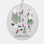 Winterschnee Skipisten Alpin Landschaft Keramik Ornament (Links)