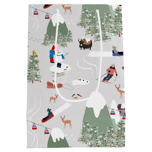 Winterschnee Skipisten Alpin Landschaft Mittlere Geschenktüte (Rückseite)