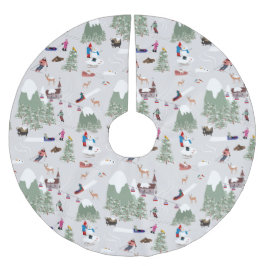 Winterschnee Skipisten Alpin Landschaft Polyester Weihnachtsbaumdecke