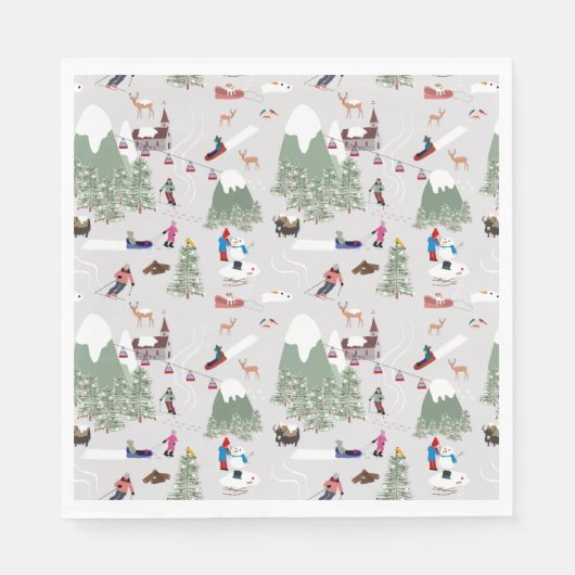 Winterschnee Skipisten Alpin Landschaft Serviette (Vorderseite)