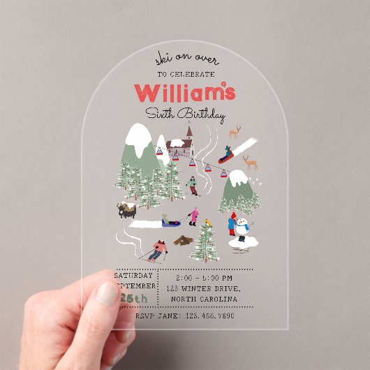 Winterschnee Skipisten - Skipisten Geburtstag Acryleinladungen (Insitu (Handheld))