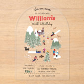 Winterschnee Skipisten - Skipisten Geburtstag Acryleinladungen (Vorderseite)