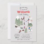 Winterschnee Skipisten - Skipisten Geburtstag Einladung (Vorderseite)