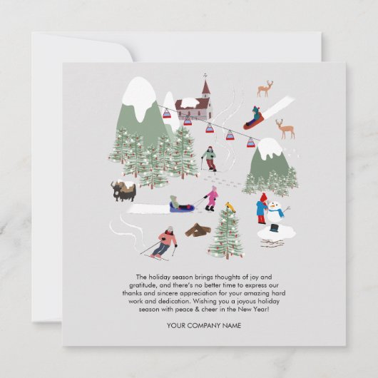 Winterschnee-Skiurlaub Firmenlogo Dankeskarte (Rückseite)