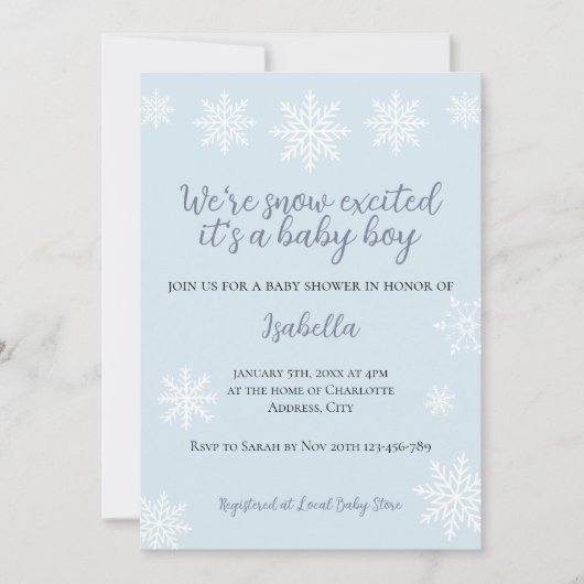 Winterschnee spannende Kinderdusche Einladung (Vorderseite)