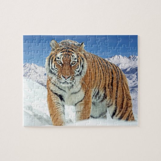 Winterschnee-Tiger-Berge Tierart Puzzle (Horizontal)