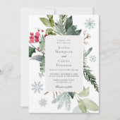 Winterschnee und Evergreen Hochzeit Einladung (Vorderseite)