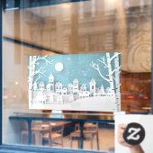 Winterschnee Urbane Landschaft Village Fensteraufkleber (Café-Fenster)
