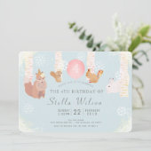 Winterschnee-Waldtiere Einladung zum Geburtstag (Stehend Vorderseite)