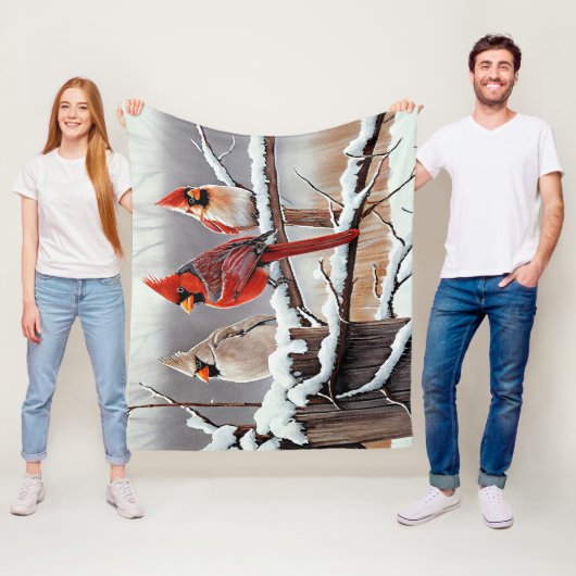 Winterschnee Weihnachten Schöne Rote Kardinäle Fleecedecke (Beispiel)