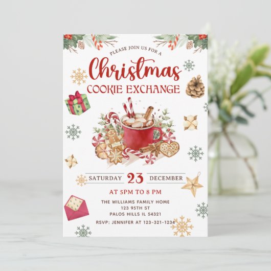 Winterschnee Weihnachts-Cookie-Exchange-Party Einladung (Stehend Vorderseite)