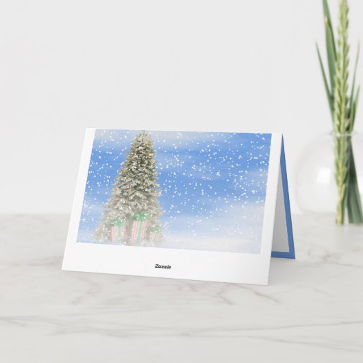 Winterschnee Weihnachtsbaum & Schneeflocken Urlaub Karte (Rückseite)