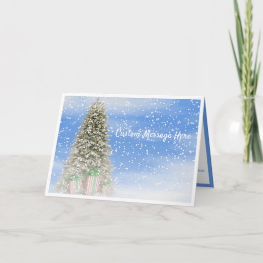 Winterschnee Weihnachtsbaum & Schneeflocken Urlaub Karte (Vorderseite)