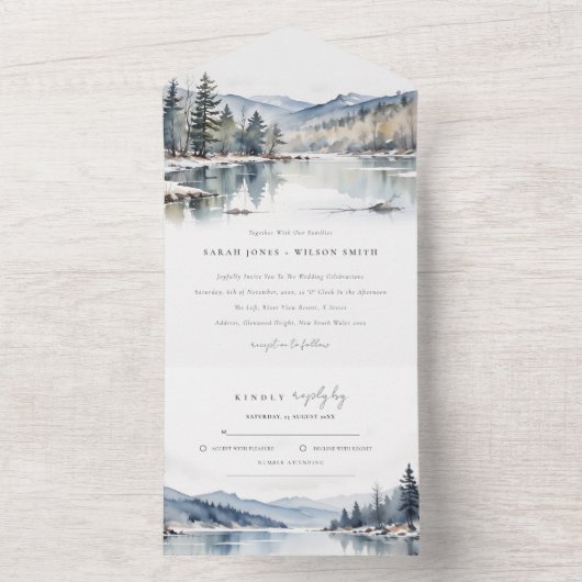 Winterschneeberg Landschaft Seenlandschaft Hochzei All In One Einladung (Innen Boden)