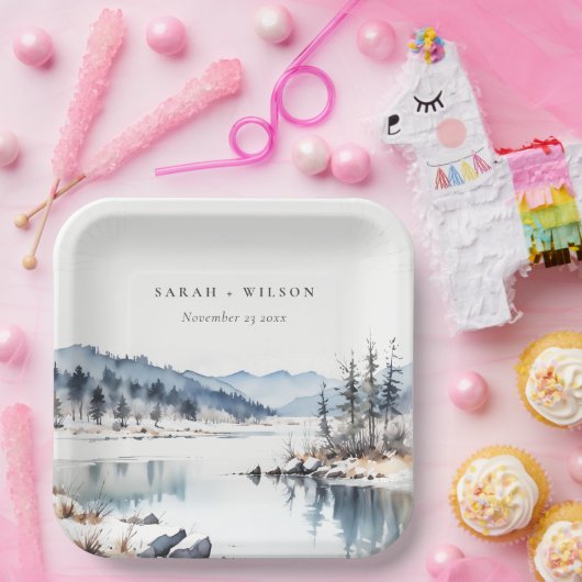 Winterschneeberg Landschaft Seenlandschaft Hochzei Pappteller (Party)